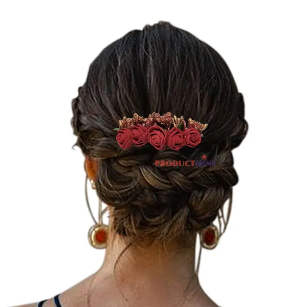 Maroon_Floral_Hair_Comb_Flower_Hair_Comb_Artificial_Flower_Pin_For_Women_And_Girls_Hair