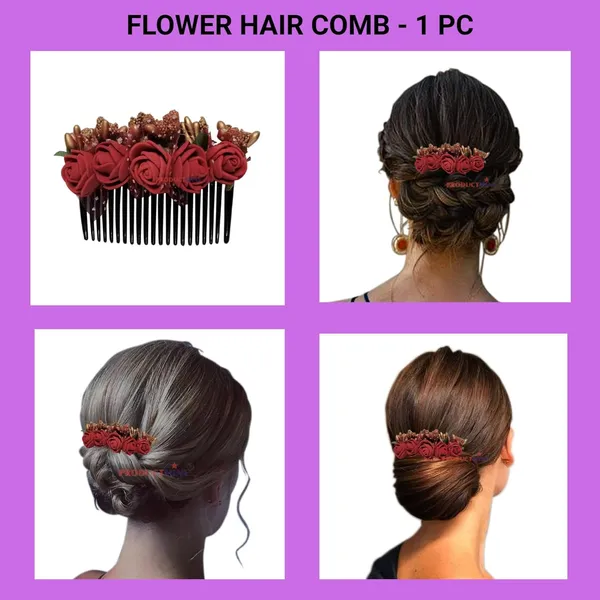 Maroon_Floral_Hair_Comb_Flower_Hair_Comb_Artificial_Flower_Pin_For_Women_And_Girls_Hair