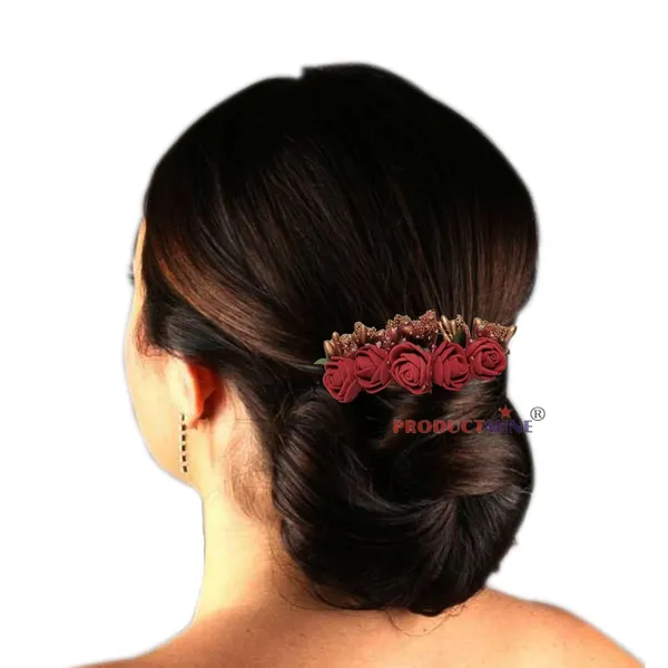 Maroon_Floral_Hair_Comb_Flower_Hair_Comb_Artificial_Flower_Pin_For_Women_And_Girls_Hair