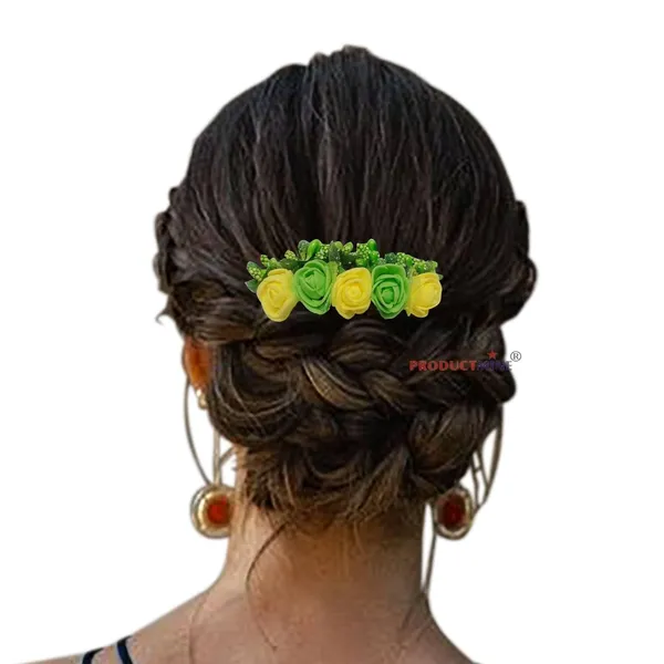 Yellow_Floral_Hair_Comb_With_Artificial_Flower_Pin_Floral_For_Women_And_Girls_Hair
