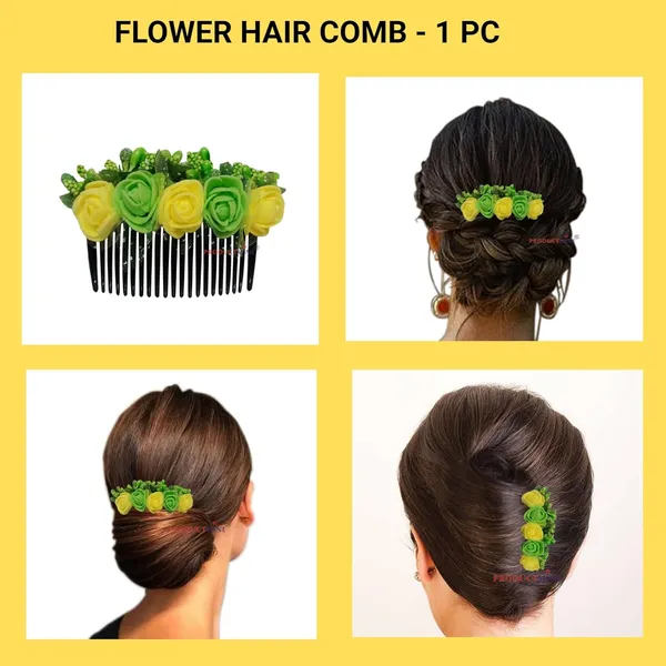Yellow_Floral_Hair_Comb_With_Artificial_Flower_Pin_Floral_For_Women_And_Girls_Hair