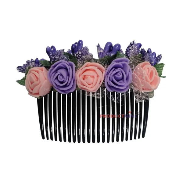 Purple_And_Peach_Floral_Hair_Comb_Flower_Hair_Comb_Artificial_Flower_For_Women_And_Girls_Hair