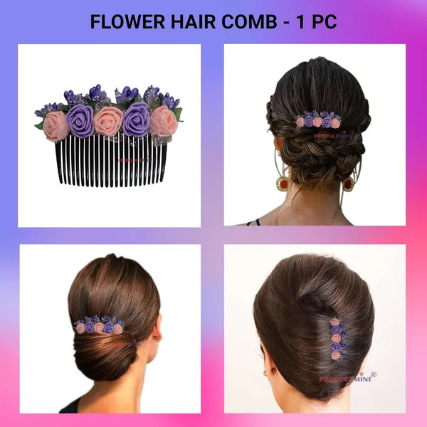 Purple_And_Peach_Floral_Hair_Comb_Flower_Hair_Comb_Artificial_Flower_For_Women_And_Girls_Hair