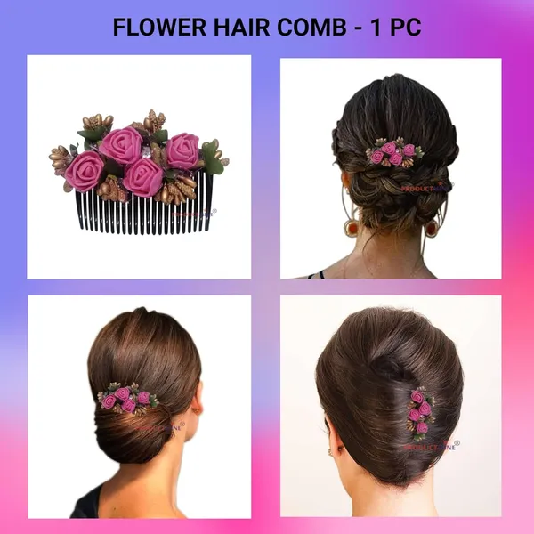 Magenta_Hair_Comb_Pin_Floral_For_Women_And_Girls_Hair