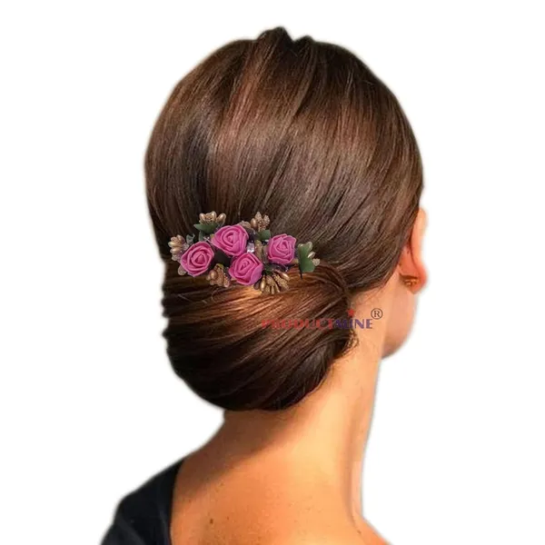Magenta_Hair_Comb_Pin_Floral_For_Women_And_Girls_Hair