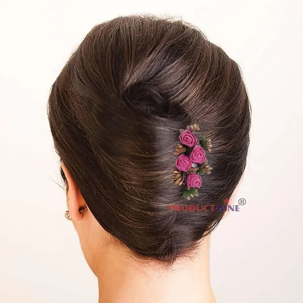 Magenta_Hair_Comb_Pin_Floral_For_Women_And_Girls_Hair