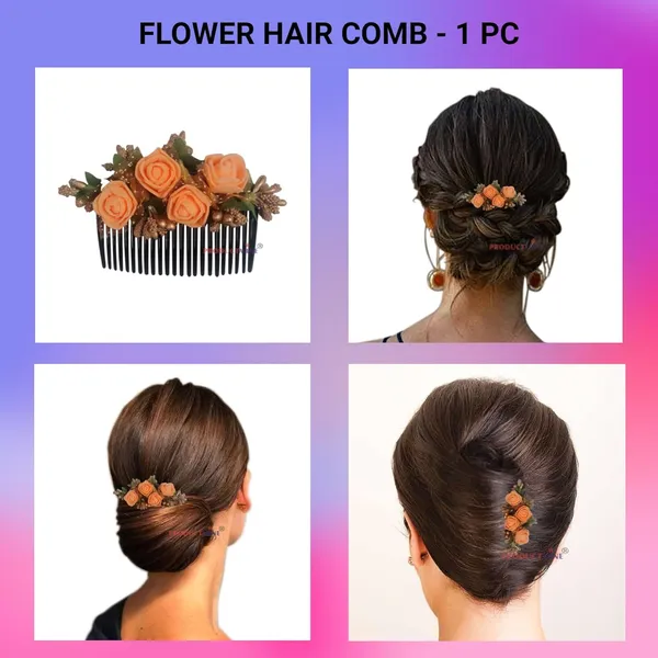 Orange_Floral_Hair_Comb_Pin_Floral_For_Women_And_Girls_Hair