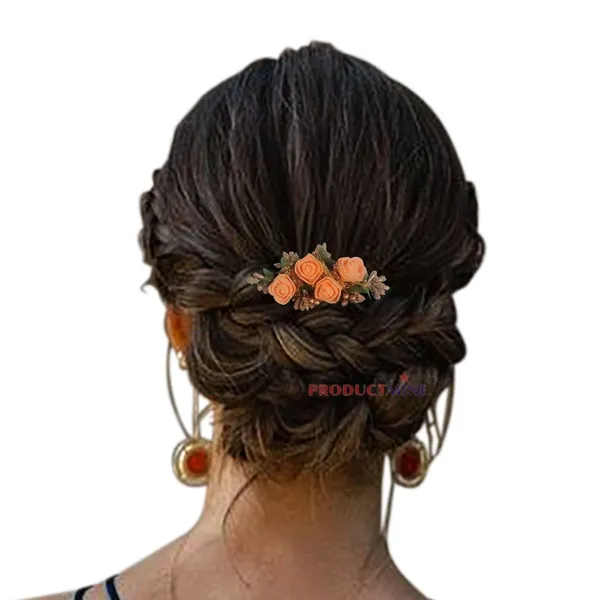 Orange_Floral_Hair_Comb_Pin_Floral_For_Women_And_Girls_Hair