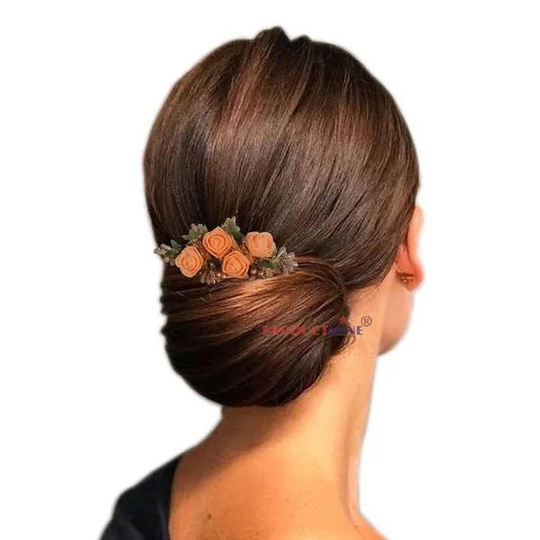Orange_Floral_Hair_Comb_Pin_Floral_For_Women_And_Girls_Hair
