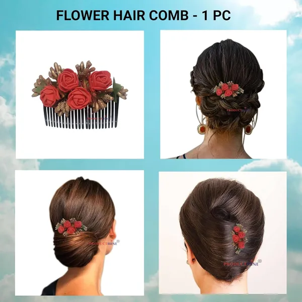 Red_Floral_Hair_Comb_Pin_For_Women_And_Girls_Hair
