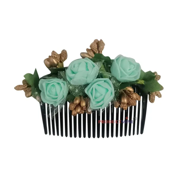 Aqua_Green_Floral_Hair_Comb_Pin_Floral_For_Women_And_Girls_Hair