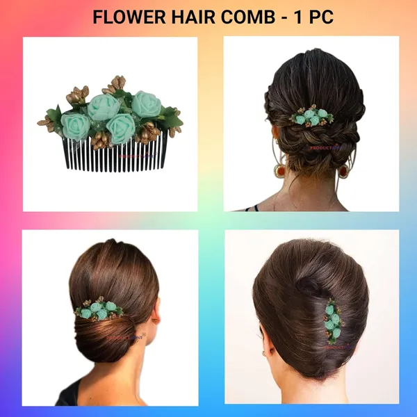 Aqua_Green_Floral_Hair_Comb_Pin_Floral_For_Women_And_Girls_Hair
