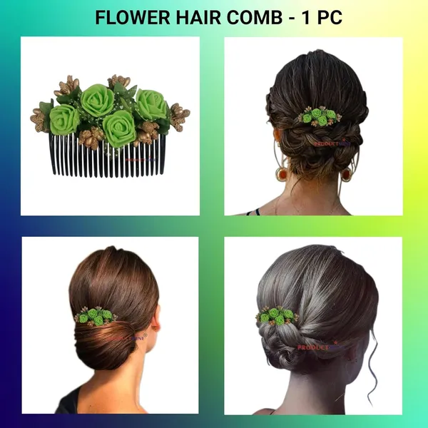 Green_Hair_Comb_Floral_For_Women_And_Girls_Hair
