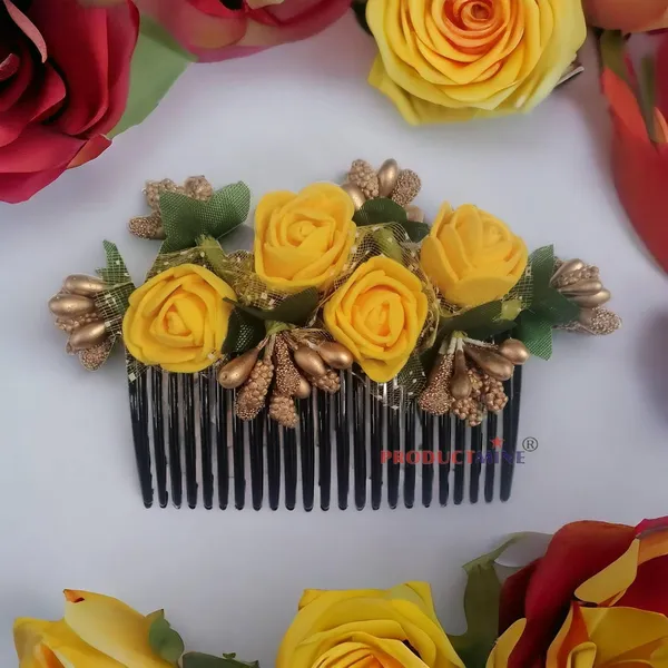 Yellow_Floral_Hair_Comb_Pin_For_Women_And_Girls_Hair