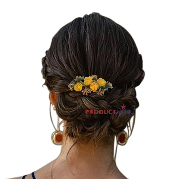 Yellow_Floral_Hair_Comb_Pin_For_Women_And_Girls_Hair