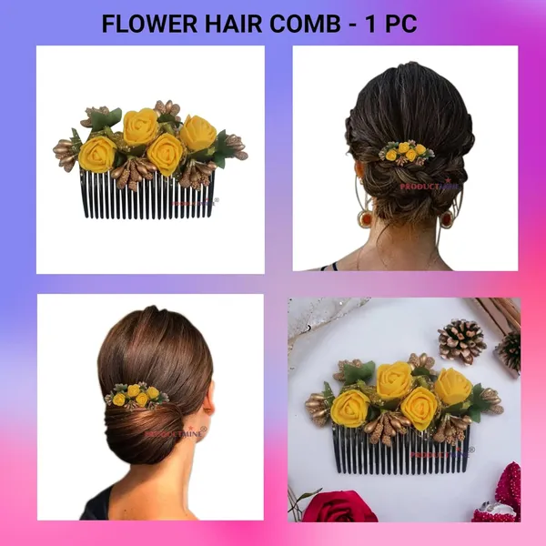 Yellow_Floral_Hair_Comb_Pin_For_Women_And_Girls_Hair