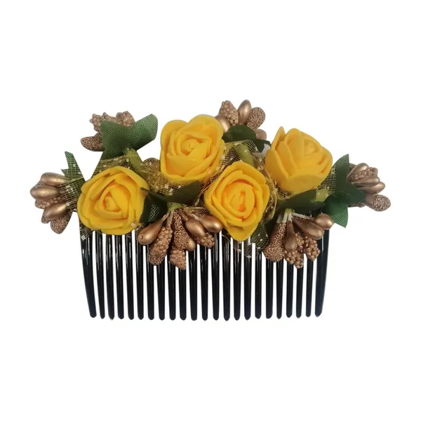 Yellow_Floral_Hair_Comb_Pin_For_Women_And_Girls_Hair