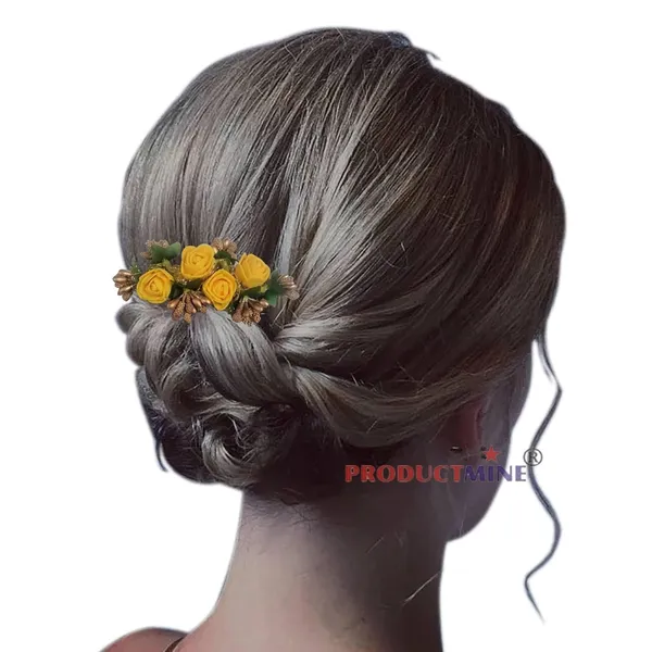 Yellow_Floral_Hair_Comb_Pin_For_Women_And_Girls_Hair