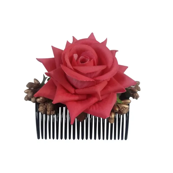 Salmon_Red_Floral_Hair_Comb_Pin_Floral_For_Women_And_Girls_Hair
