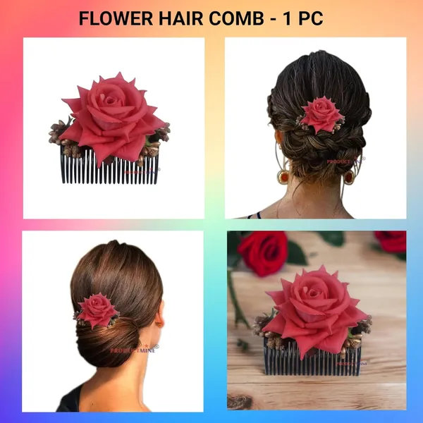 Salmon_Red_Floral_Hair_Comb_Pin_Floral_For_Women_And_Girls_Hair
