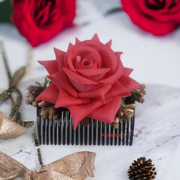 Salmon_Red_Floral_Hair_Comb_Pin_Floral_For_Women_And_Girls_Hair