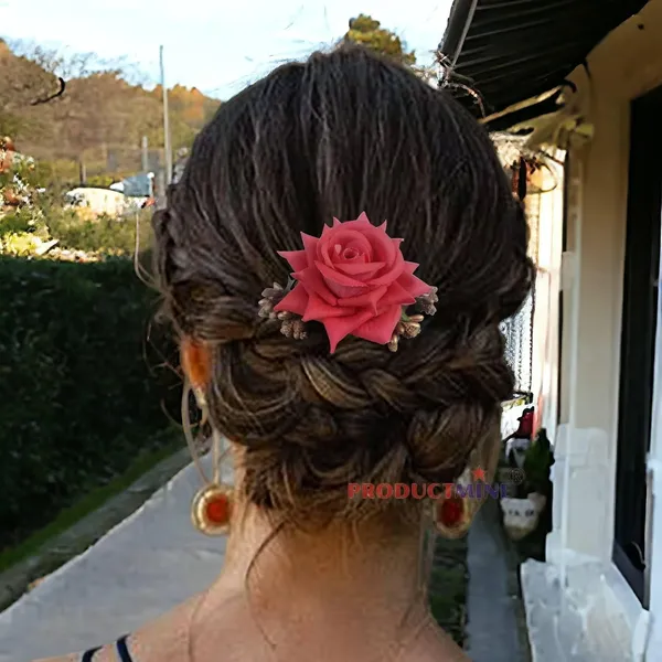 Salmon_Red_Floral_Hair_Comb_Pin_Floral_For_Women_And_Girls_Hair