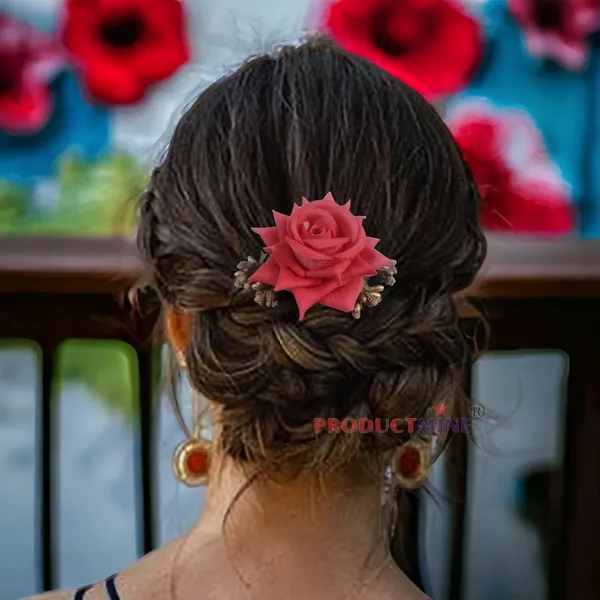 Salmon_Red_Floral_Hair_Comb_Pin_Floral_For_Women_And_Girls_Hair