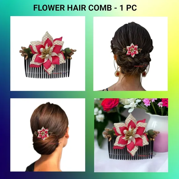 Magenta_Floral_Hair_Comb_Hair_Accessories_Pin_For_Women_And_Girls_Hair