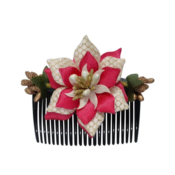 Magenta_Floral_Hair_Comb_Hair_Accessories_Pin_For_Women_And_Girls_Hair