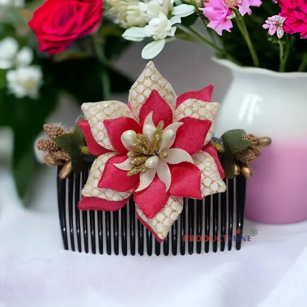 Magenta_Floral_Hair_Comb_Hair_Accessories_Pin_For_Women_And_Girls_Hair