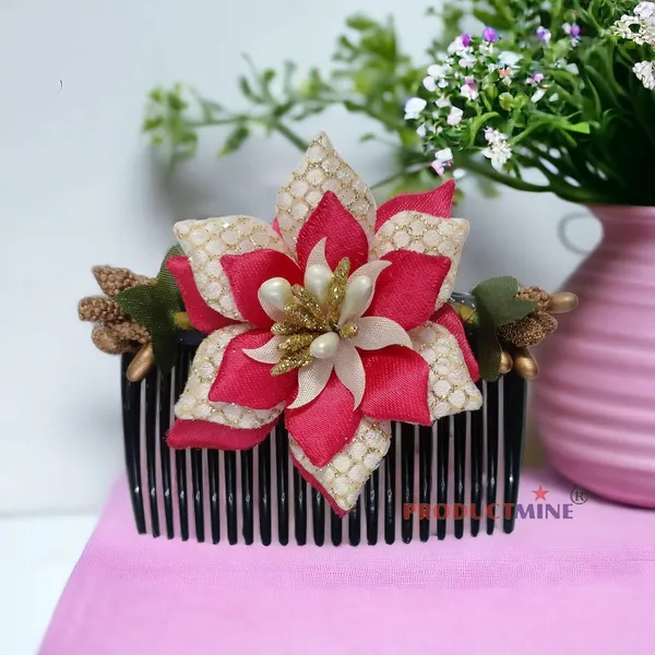 Magenta_Floral_Hair_Comb_Hair_Accessories_Pin_For_Women_And_Girls_Hair