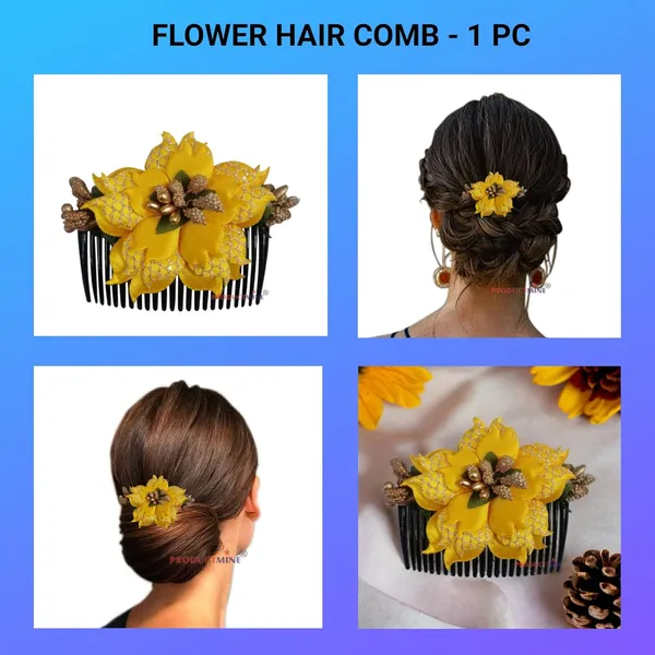 Yellow_Floral_Hair_Comb_Hair_Accessories_Pin_For_Women_And_Girls_Hair