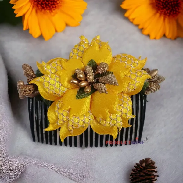 Yellow_Floral_Hair_Comb_Hair_Accessories_Pin_For_Women_And_Girls_Hair