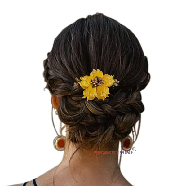 Yellow_Floral_Hair_Comb_Hair_Accessories_Pin_For_Women_And_Girls_Hair
