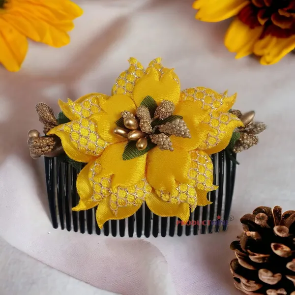 Yellow_Floral_Hair_Comb_Hair_Accessories_Pin_For_Women_And_Girls_Hair