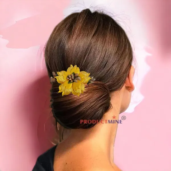 Yellow_Floral_Hair_Comb_Hair_Accessories_Pin_For_Women_And_Girls_Hair