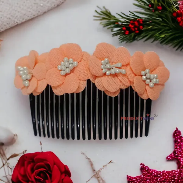 Peach_Floral_Hair_Comb_Pin_Floral_For_Women_And_Girls_Hair