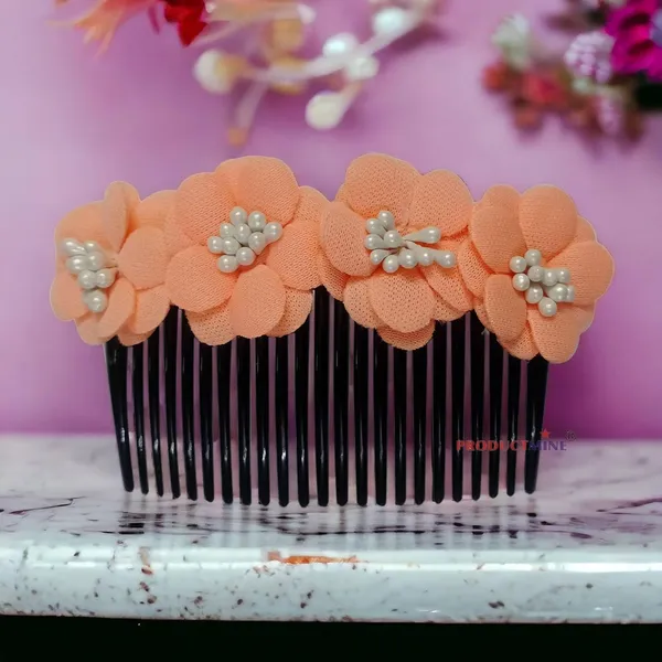 Peach_Floral_Hair_Comb_Pin_Floral_For_Women_And_Girls_Hair