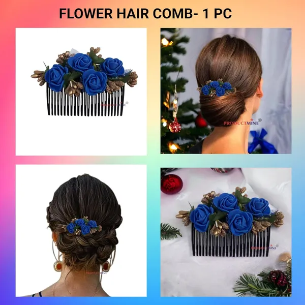Blue_Floral_Hair_Comb_Hair_Accessories_For_Women_And_Girls_Hair