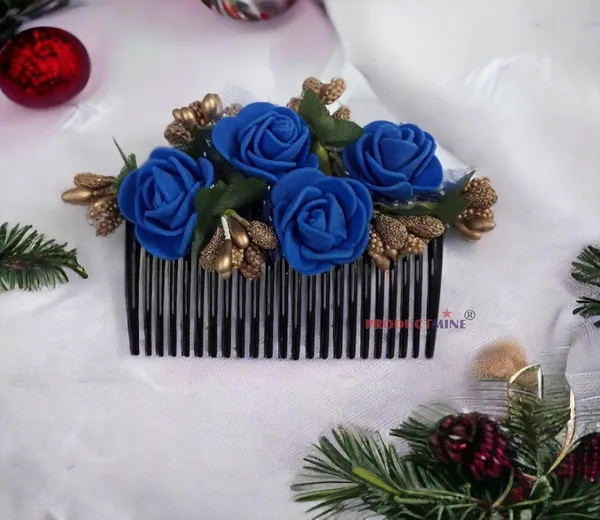 Blue_Floral_Hair_Comb_Hair_Accessories_For_Women_And_Girls_Hair