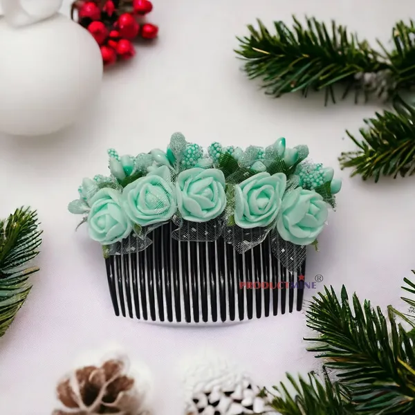 Aqua_Green_Floral_Hair_Comb_Hair_Accessories_Hair_Pin_For_Women_And_Girls_Hair