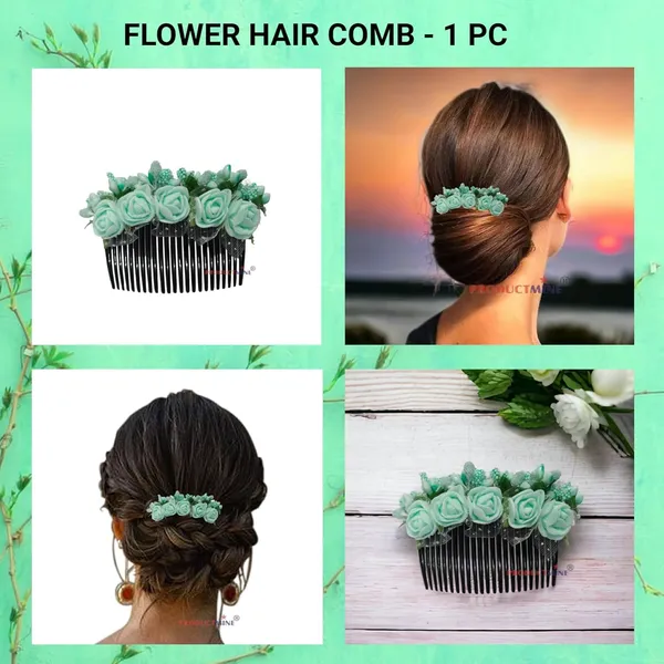 Aqua_Green_Floral_Hair_Comb_Hair_Accessories_Hair_Pin_For_Women_And_Girls_Hair