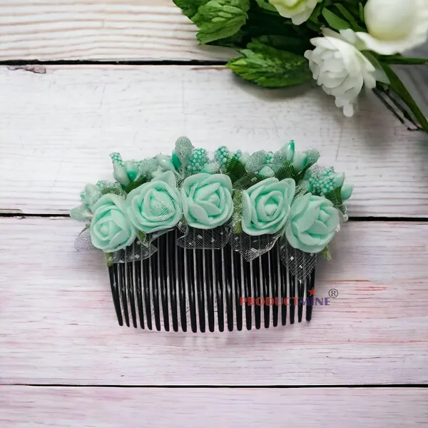 Aqua_Green_Floral_Hair_Comb_Hair_Accessories_Hair_Pin_For_Women_And_Girls_Hair