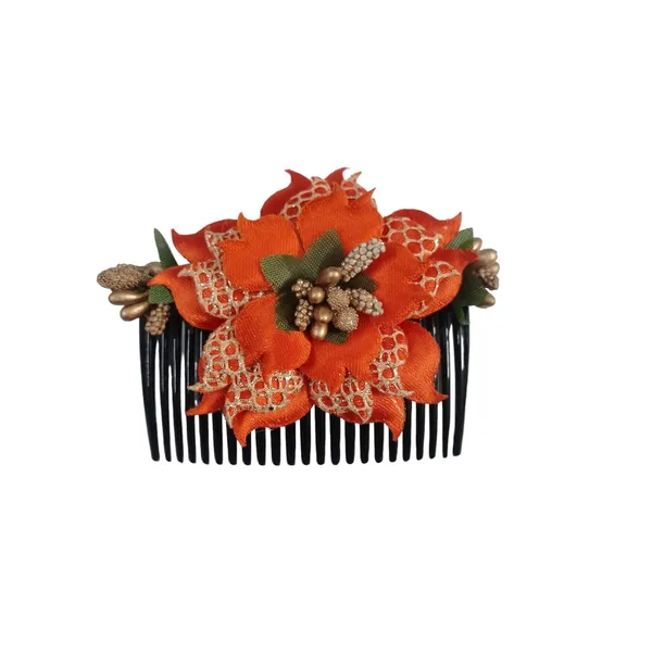 Orange_Floral_Hair_Comb_Pin_Floral_For_Women_And_Girls_Hair