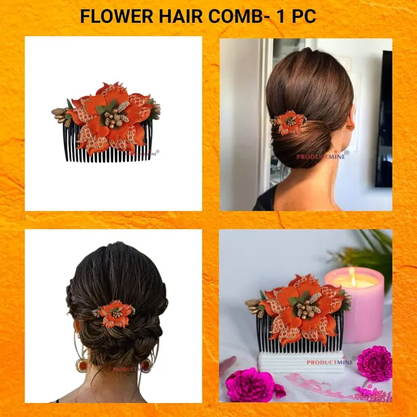 Orange_Floral_Hair_Comb_Pin_Floral_For_Women_And_Girls_Hair