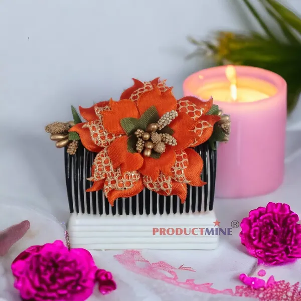 Orange_Floral_Hair_Comb_Pin_Floral_For_Women_And_Girls_Hair