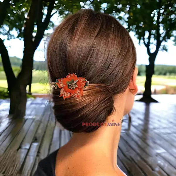 Orange_Floral_Hair_Comb_Pin_Floral_For_Women_And_Girls_Hair