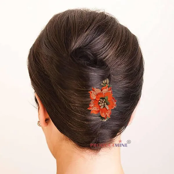 Orange_Floral_Hair_Comb_Pin_Floral_For_Women_And_Girls_Hair