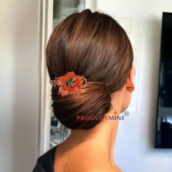 Orange_Floral_Hair_Comb_Pin_Floral_For_Women_And_Girls_Hair