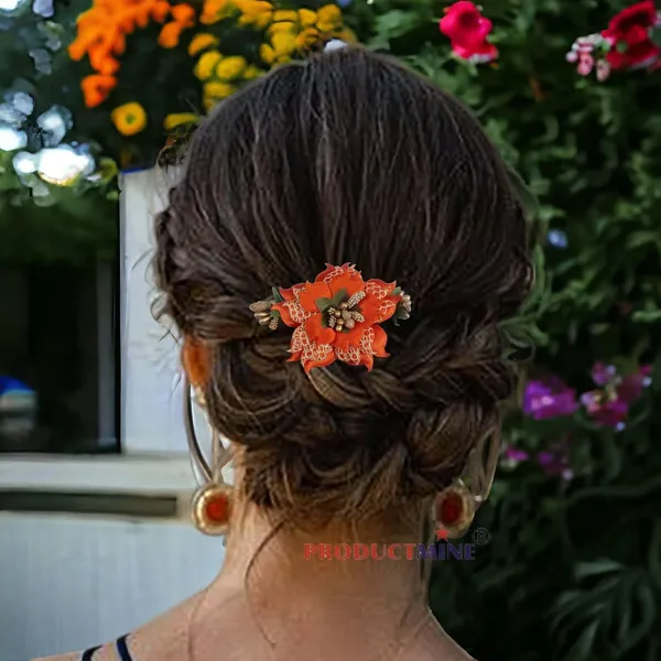 Orange_Floral_Hair_Comb_Pin_Floral_For_Women_And_Girls_Hair